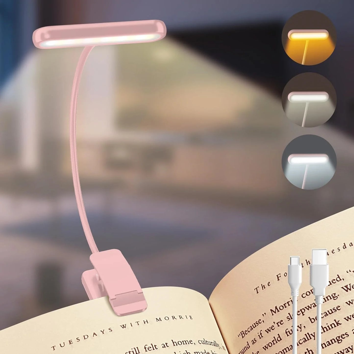 USB Rechargeable Reading Light in White, Black, and Pink Colors