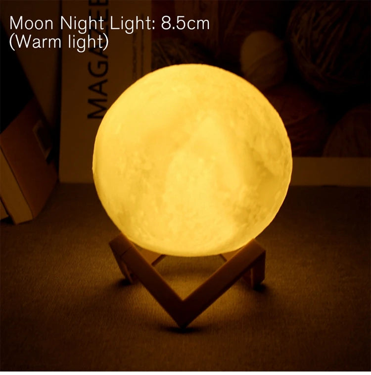 8CM Moon Lamp LED Night Light – Mini 3D Lunar Lamp with Warm Glow