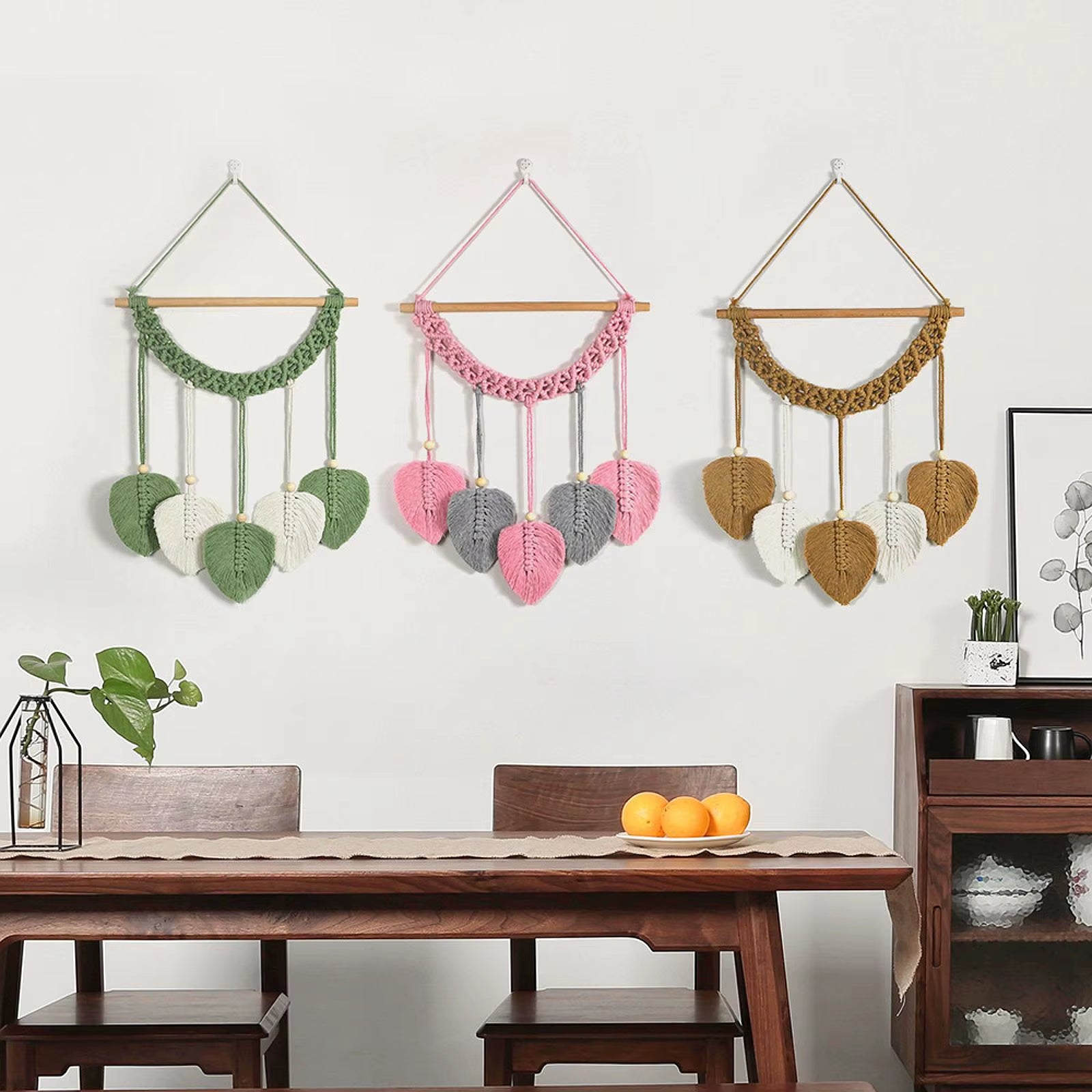 Picture Frames Decoration Hanging Photo Display Boho Macrame Wall Decor Picture Organizer for Teen Girls Cafe Bedroom Women