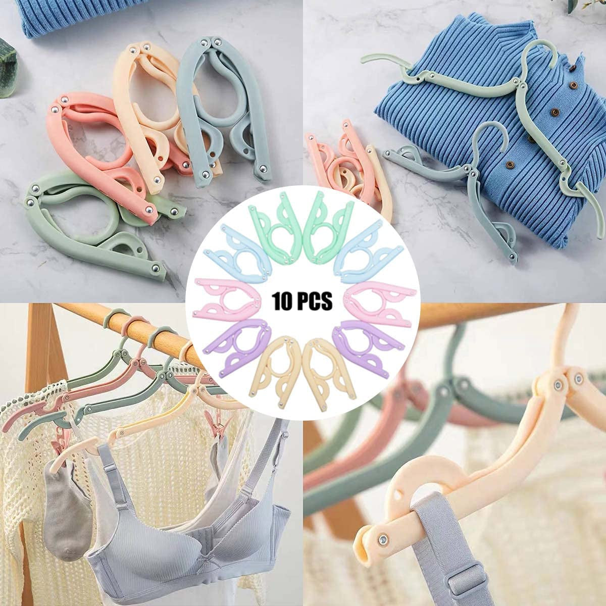 10 Pcs Foldable Plastic Travel Hangers for Clothes Organization