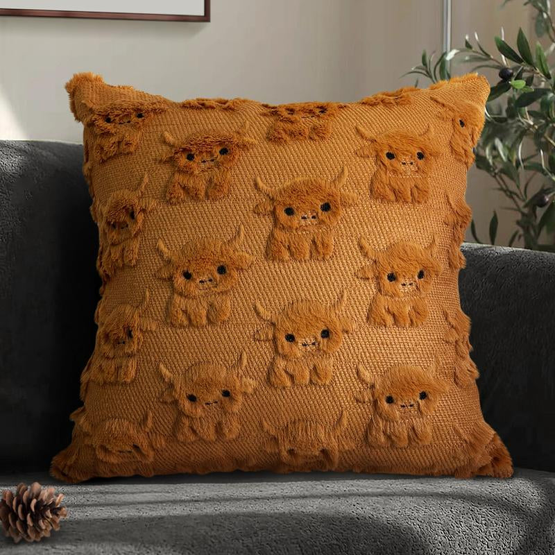 Highland Cow Pillow Farmhouse Pillow Covers 18X18 Cow Faux Fur Couch Pillows for Living Room Home Decor Farmhouse Decor Gifts Cow