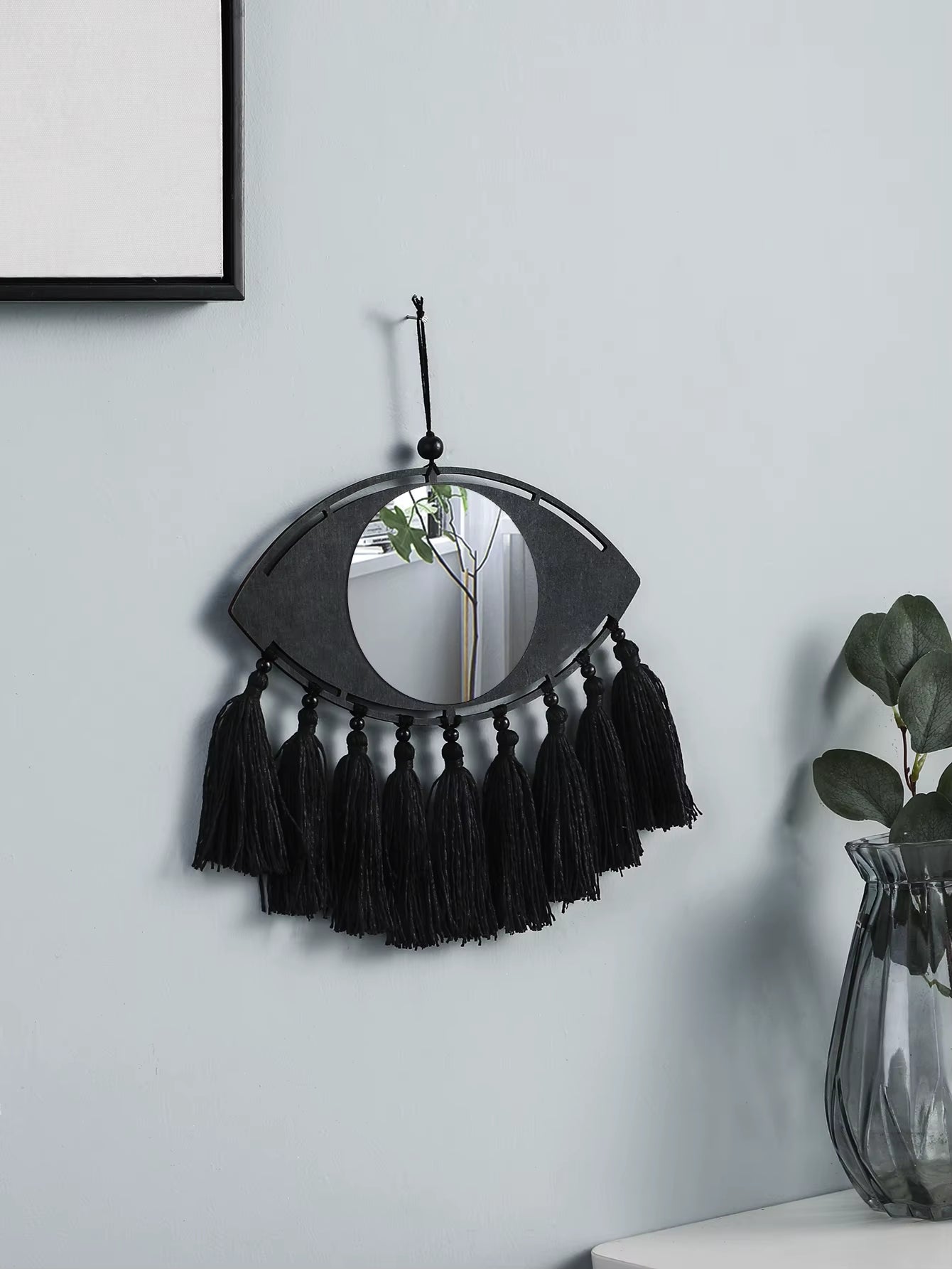 Macrame Mirror Black Evil Eye Decorative Mirrors Handmade Boho Home Decoration Tassels Aesthetic Room Decor Home Ornament Gift