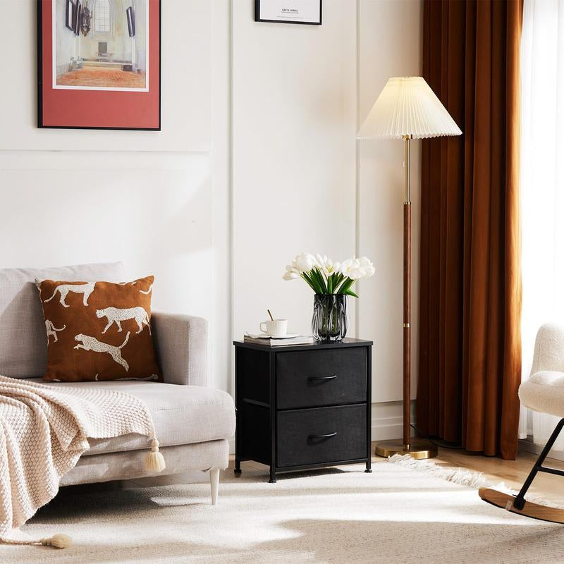 Nightstand with 2 Fabric Drawers, Small Dresser, Side Table, End Table, Bedside Table, Night Stands, Bedroom Furniture