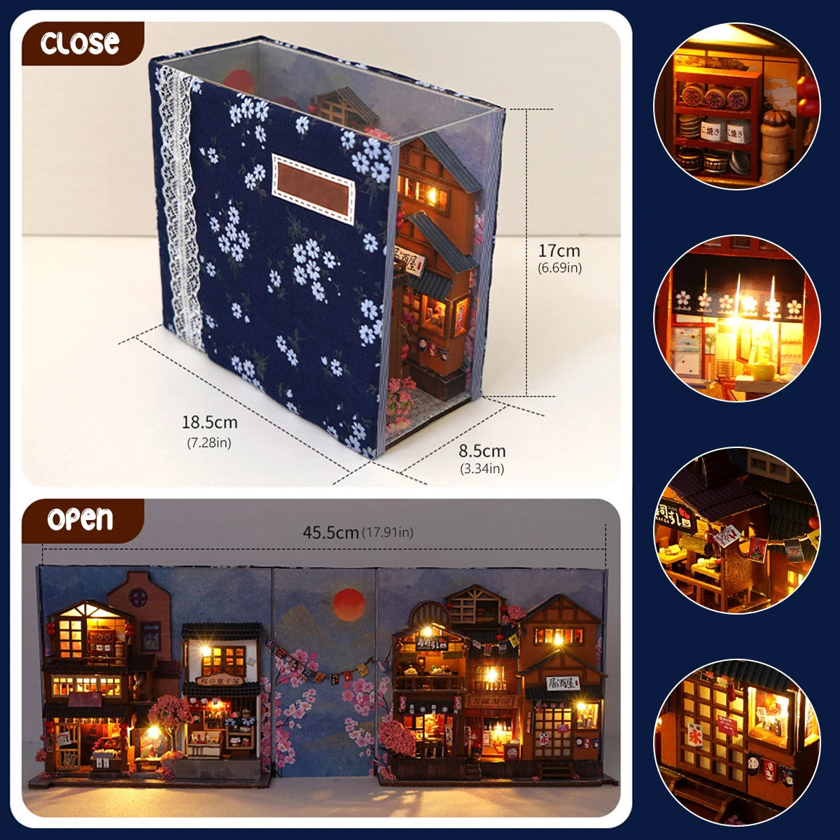 Wooden book nook kit with LED light perfect for birthday gifts