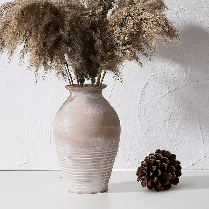 Ceramic Rustic Farmhouse Vase, 9.2 Inch Whitewashed Terracotta Vase, Pottery Decorative Flower Vases,Clay Decorative Vases For
