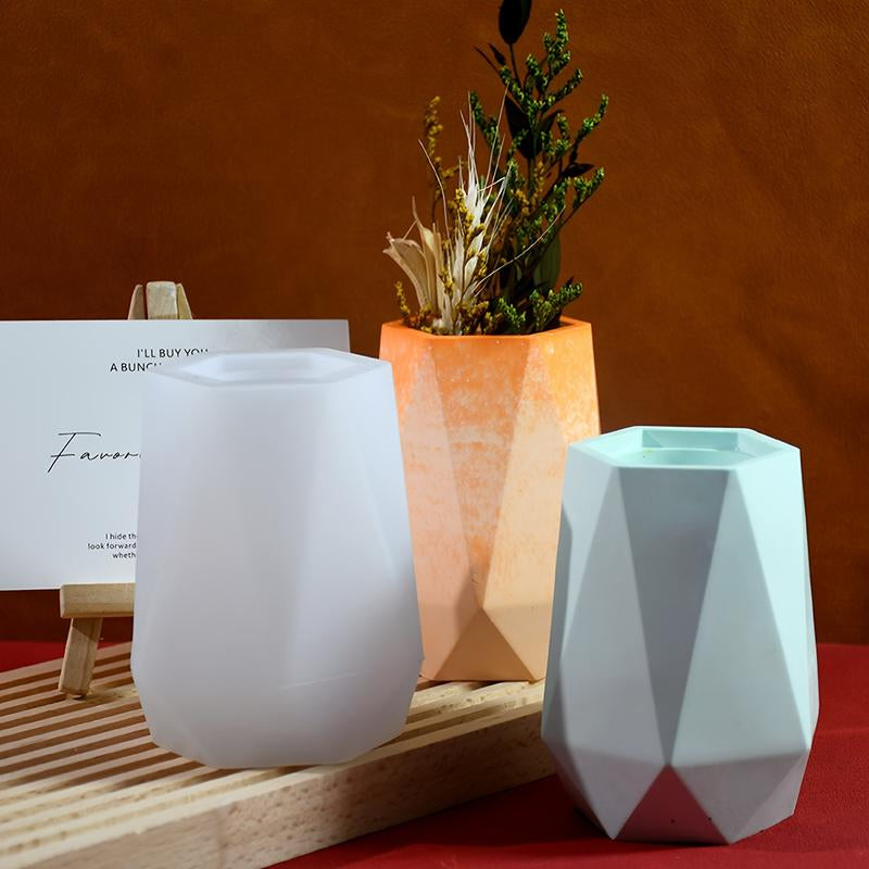 LEQU Diy6 Faceted Vase Silicone Mold Creative Shape Vase Storage Tray Pen Container Jewelry Box Beautiful Decoration
