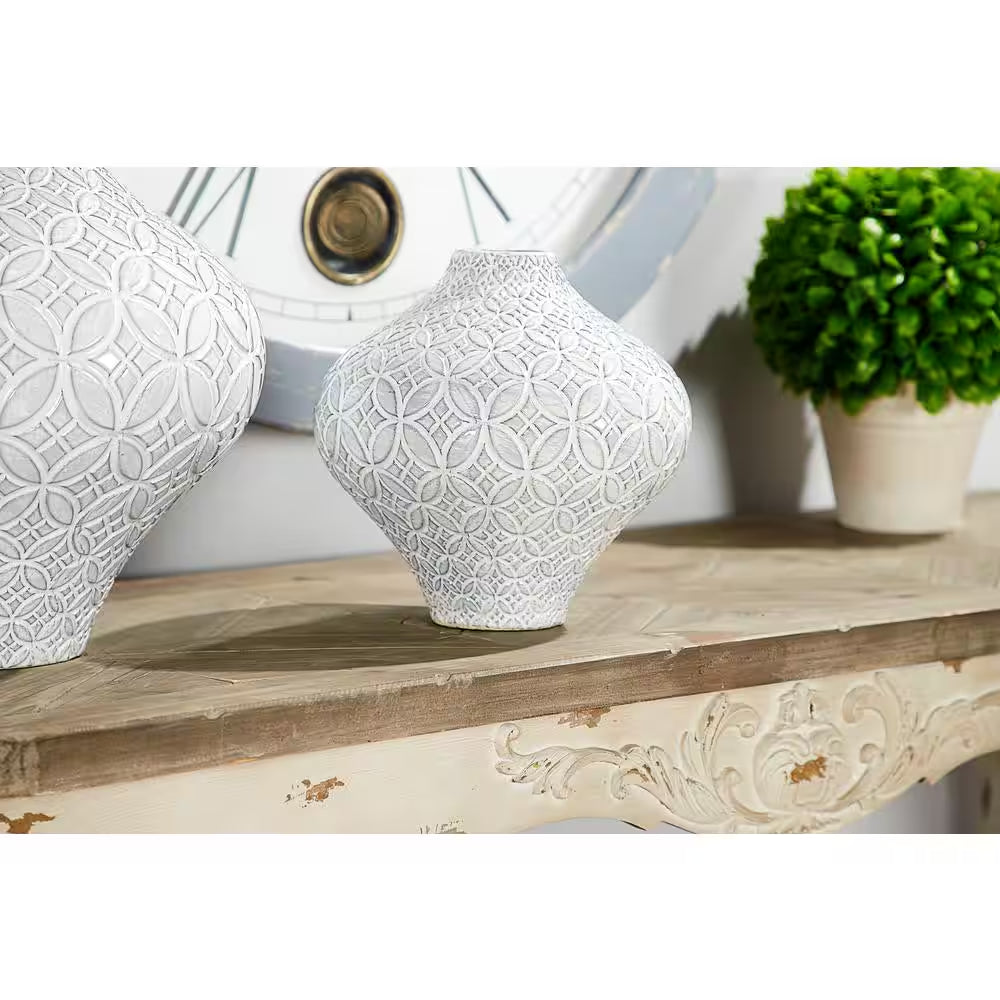 10 In. White Floral Porcelain Ceramic Decorative Vase