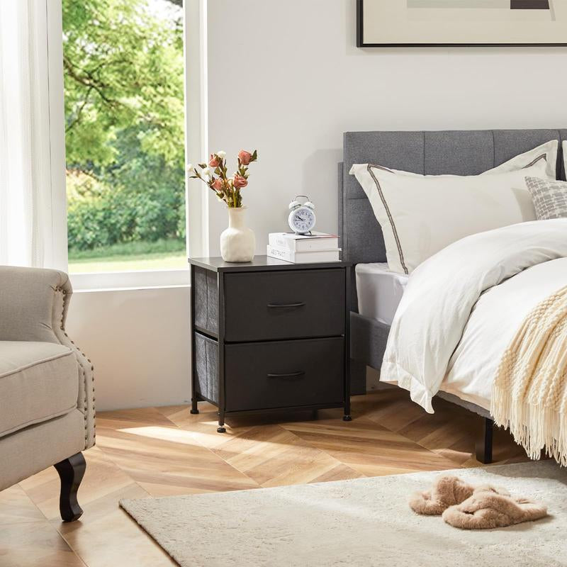 Nightstand with 2 Fabric Drawers, Small Dresser, Side Table, End Table, Bedside Table, Night Stands, Bedroom Furniture