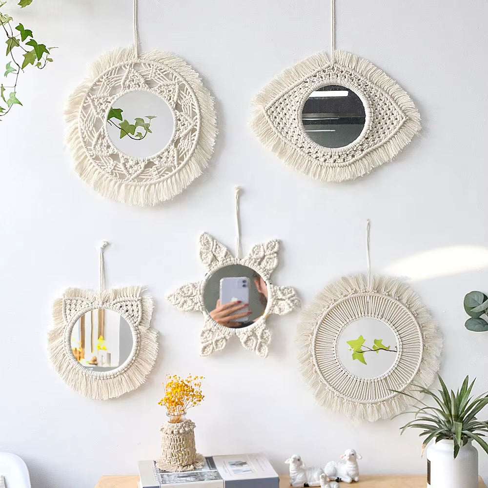 Macrame Mirror Wall Decoration Boho Home Decor Mirrors for Bedroom Wall Mirrors for Living Room Baby Room Decoration Nursery