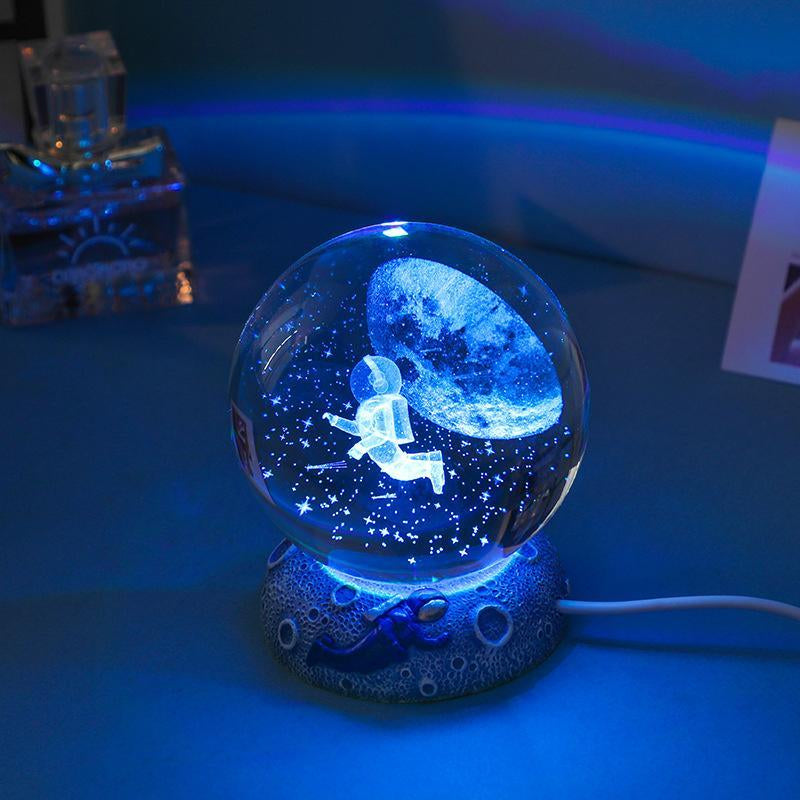 3D Crystal Ball Night Light for Home Decor, 1 Count Jellyfish Ball Lamp with LED Stand Base, Decorative Atmosphere Room Lights, Creative Internal Carving Clear Marine Style Decor Ambient LED Light for Bedroom Decor, Best Desktop Gift, Valentine'S Day Gift