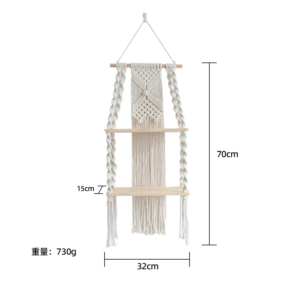 Macrame Wall Hanging Shelf Boho Home Decor Shelves on Wall Wood Decoration for Bedroom Living Room Nursery Christamas Gift