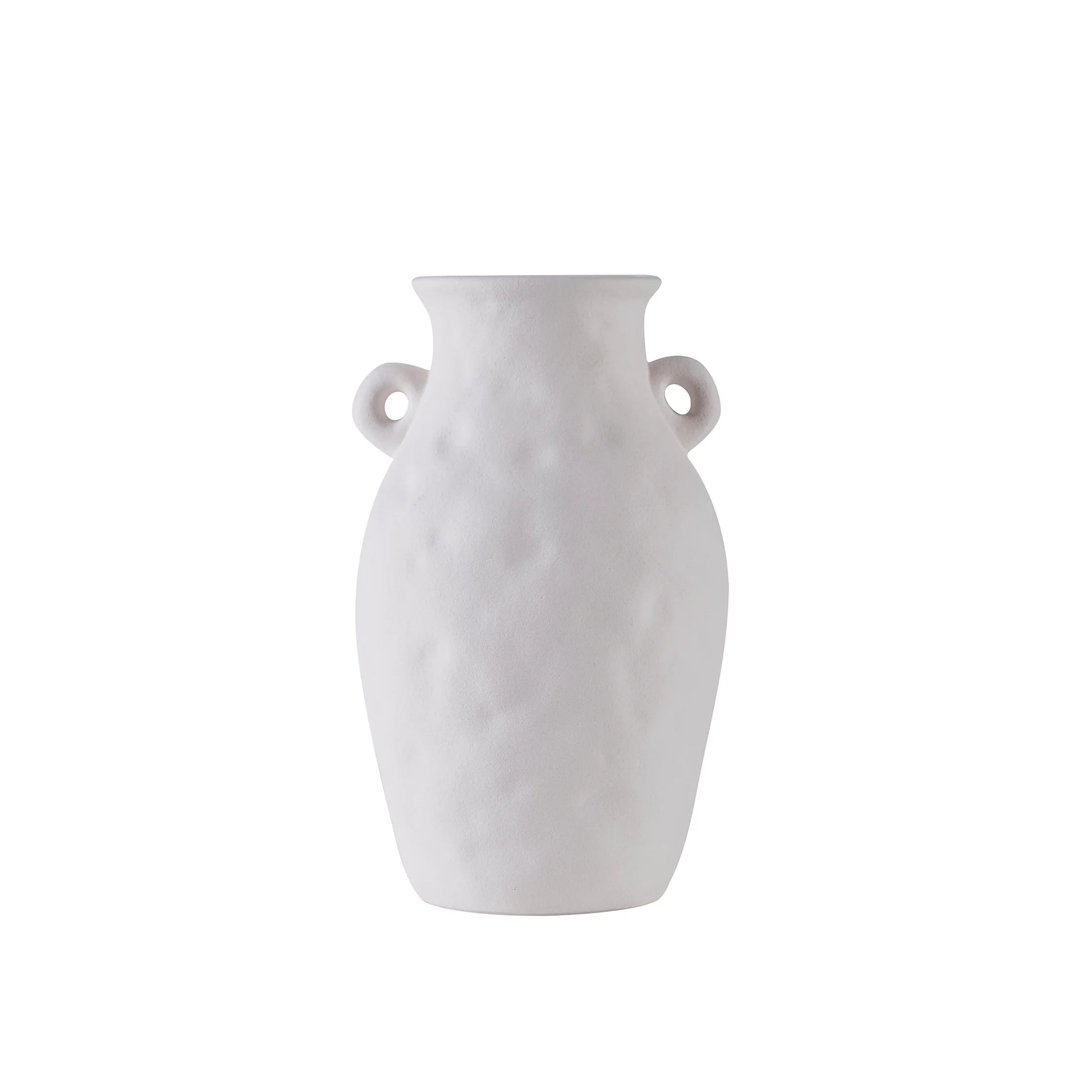 9" White Textured Ceramic Vase with Handles