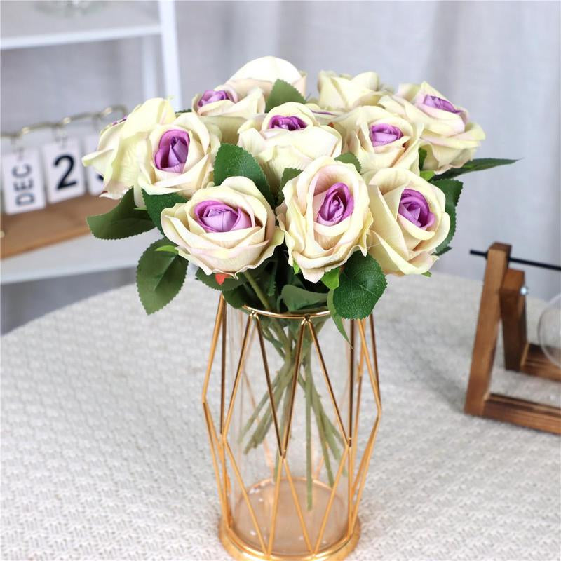 Artificial Rose Flowers - 12-Piece DIY Spring Decorative Bouquet for Wedding Centerpieces and Home Decor