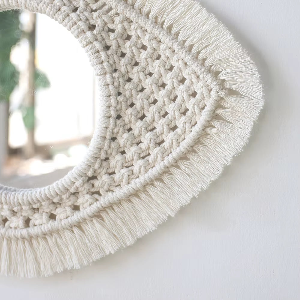 Macrame Mirror Wall Decoration Boho Home Decor Mirrors for Bedroom Wall Mirrors for Living Room Baby Room Decoration Nursery