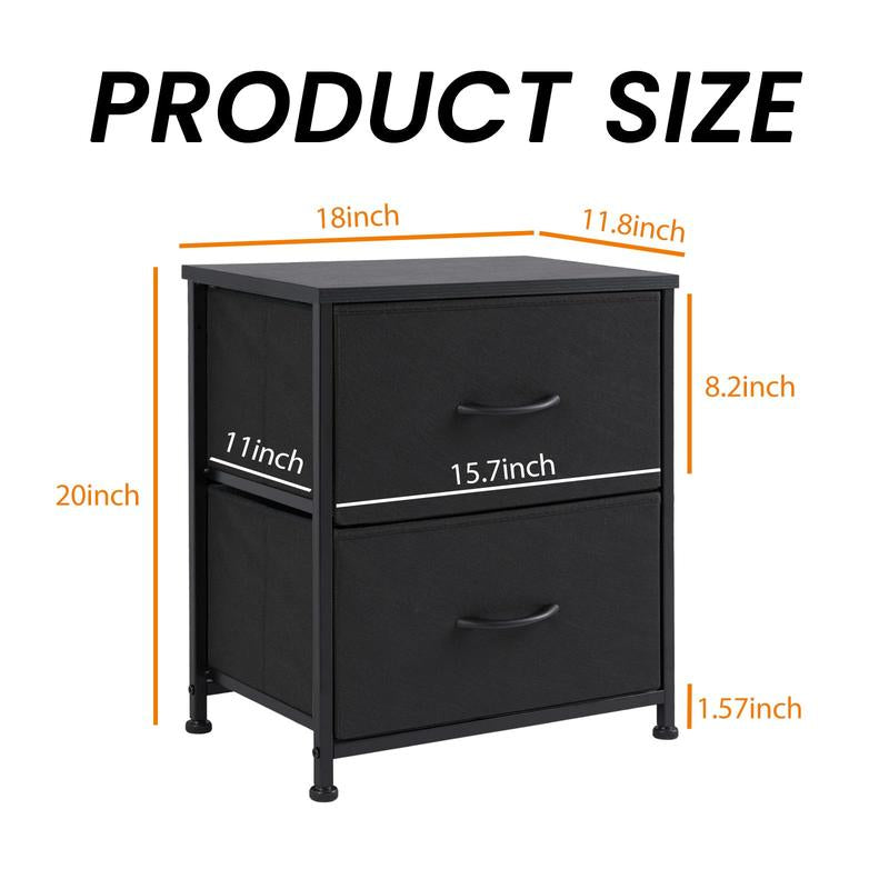 Nightstand with 2 Fabric Drawers, Small Dresser, Side Table, End Table, Bedside Table, Night Stands, Bedroom Furniture