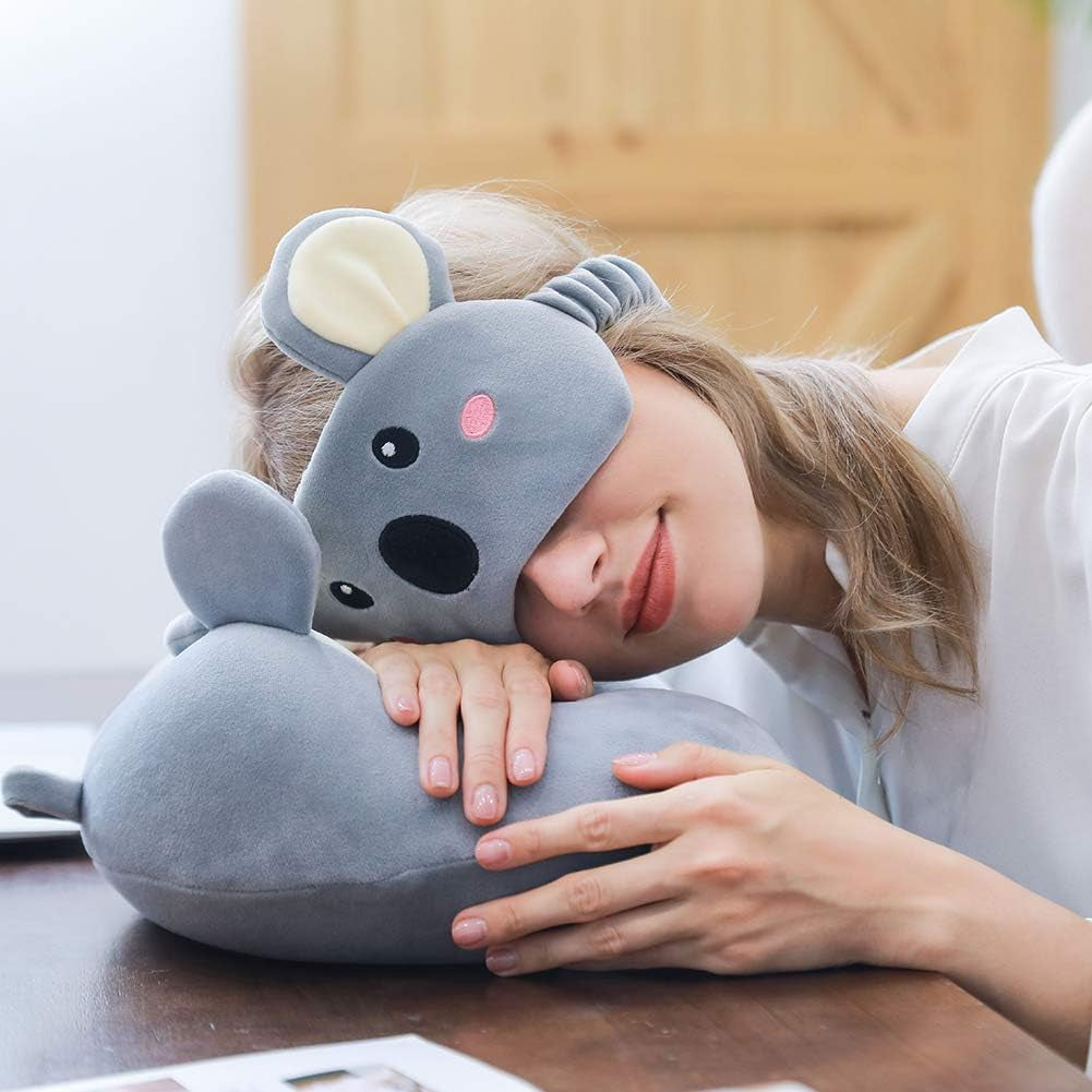 Travel Pillow, Memory Foam Neck Pillow with 360-Degree Head Support Comfortable Airplane Pillow with Storage Bag Lightweight Traveling Pillow for Sleeping, Car, Train, Bus and Home Use (Koala)