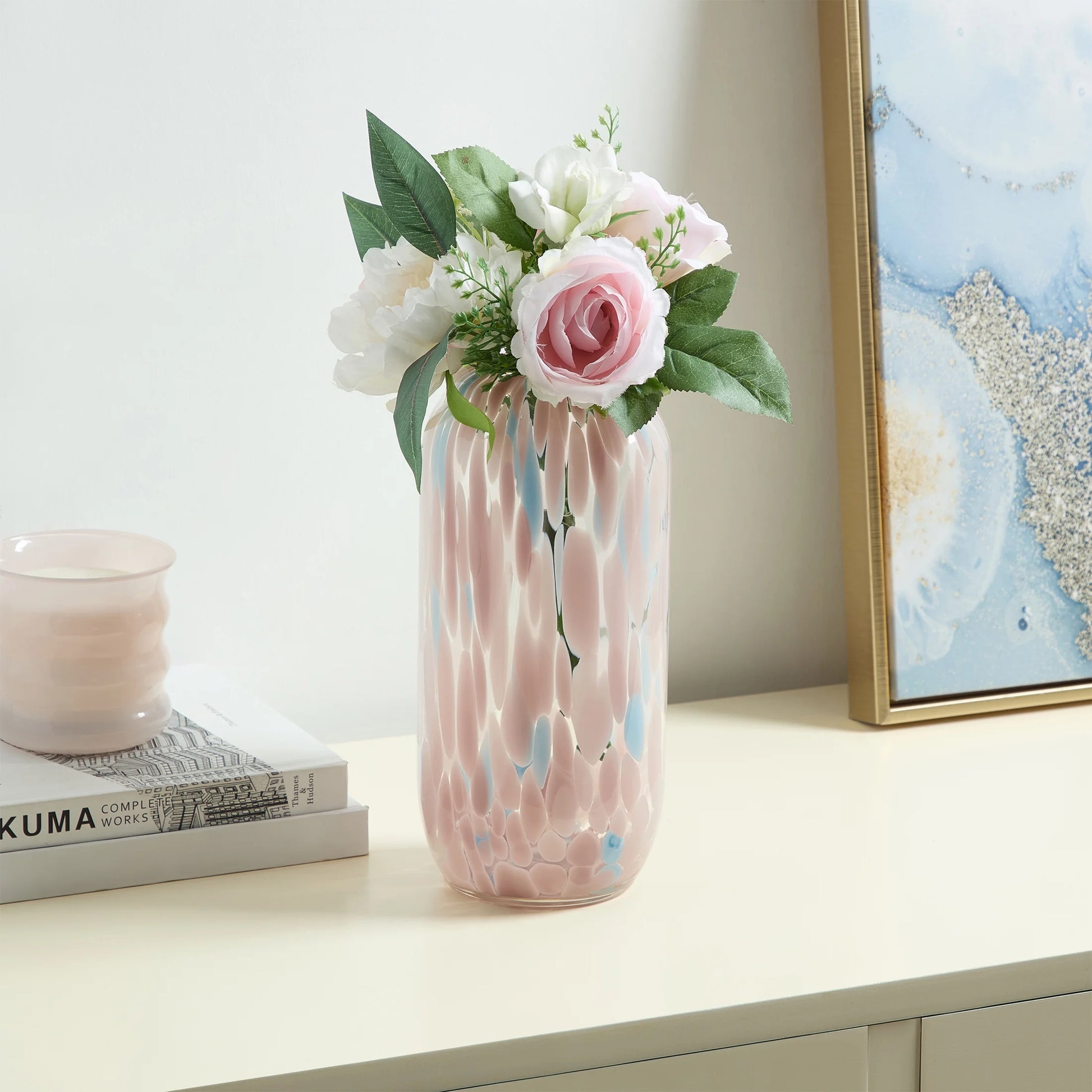 Painted Glass Cylinder Vase, 10'', Multicolor