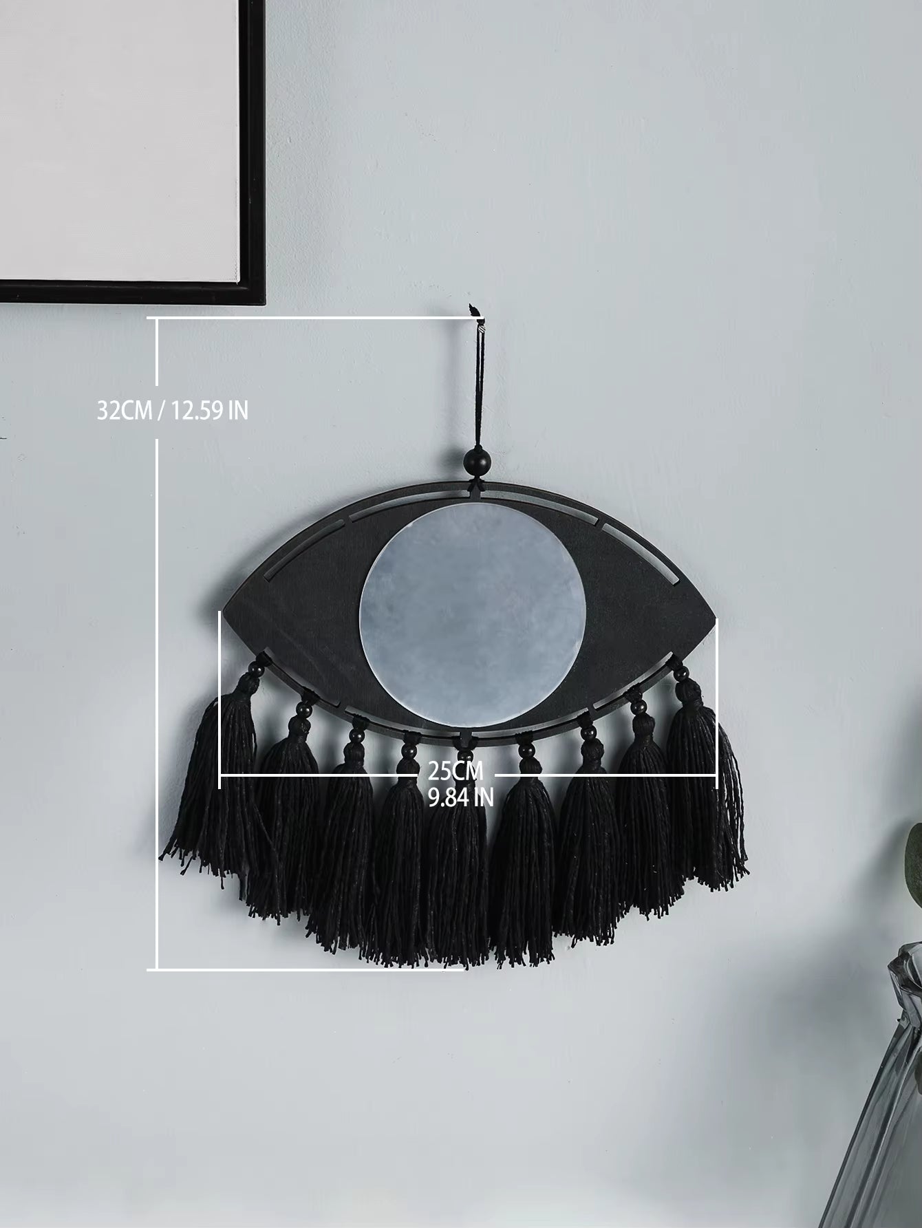 Macrame Mirror Black Evil Eye Decorative Mirrors Handmade Boho Home Decoration Tassels Aesthetic Room Decor Home Ornament Gift