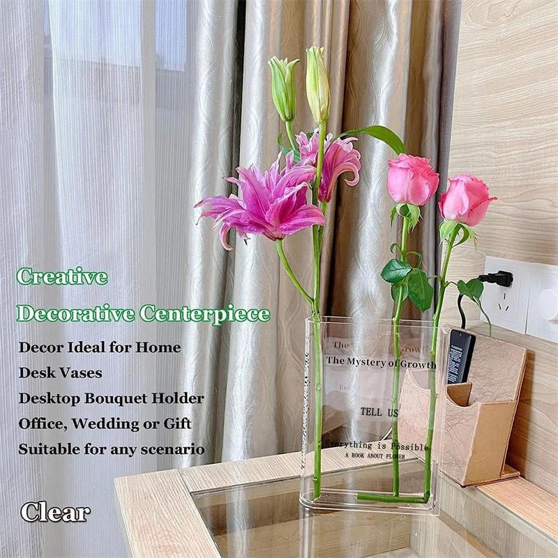 Acrylic Book Shaped Vase Modern Home Decorative Accent