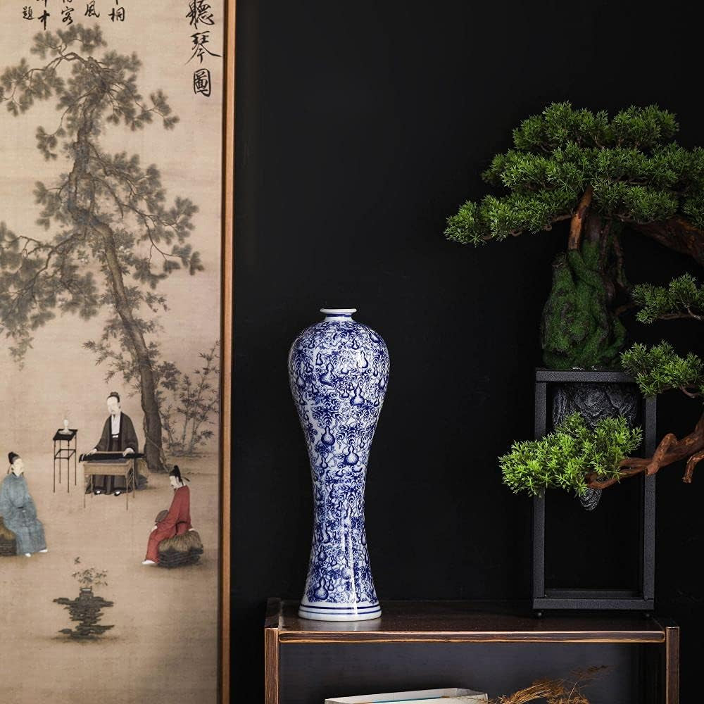 13" China Ceramic Vase Blue and White Porcelain Chinese Handmade Decorative Flower Vase for Living Room, Home Decor, Office, Table Centerpiece