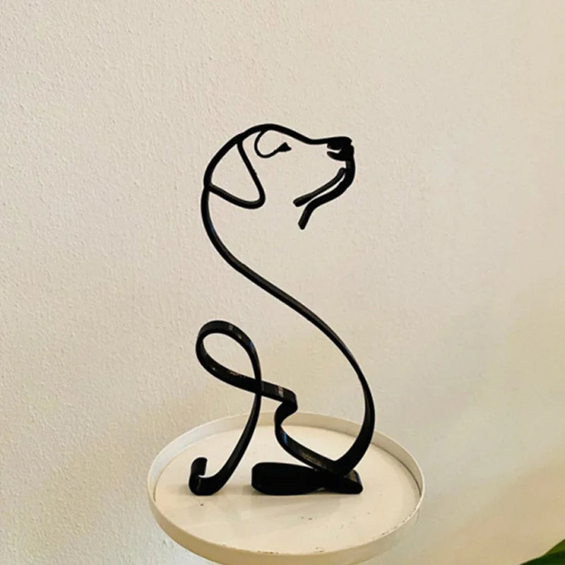 ROTORS Dog Minimalist Art Sculpture, Metal Abstract Dog Line Geometric Drawing Art Statue, Creative Puppy Line Drawing Ornaments