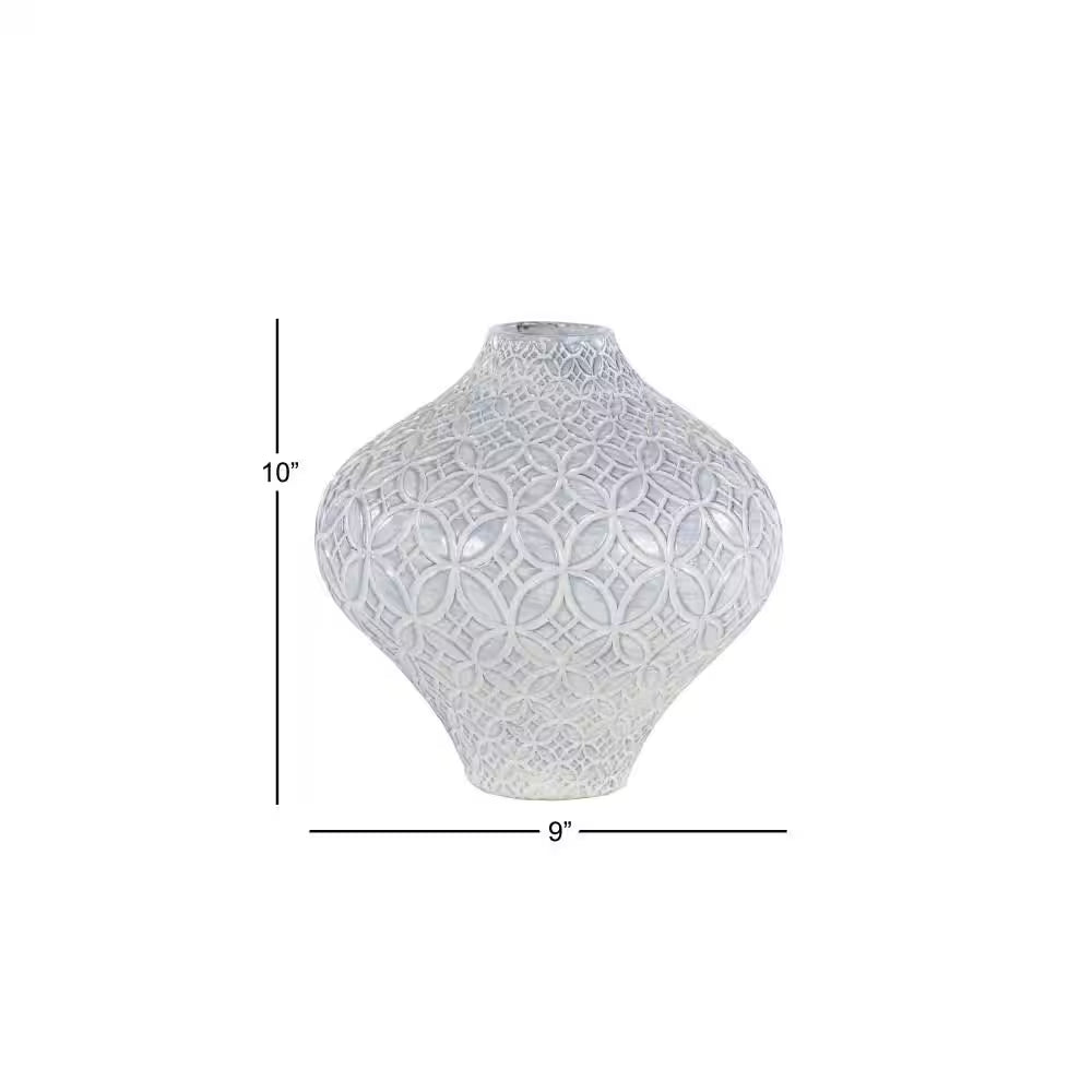 10 In. White Floral Porcelain Ceramic Decorative Vase