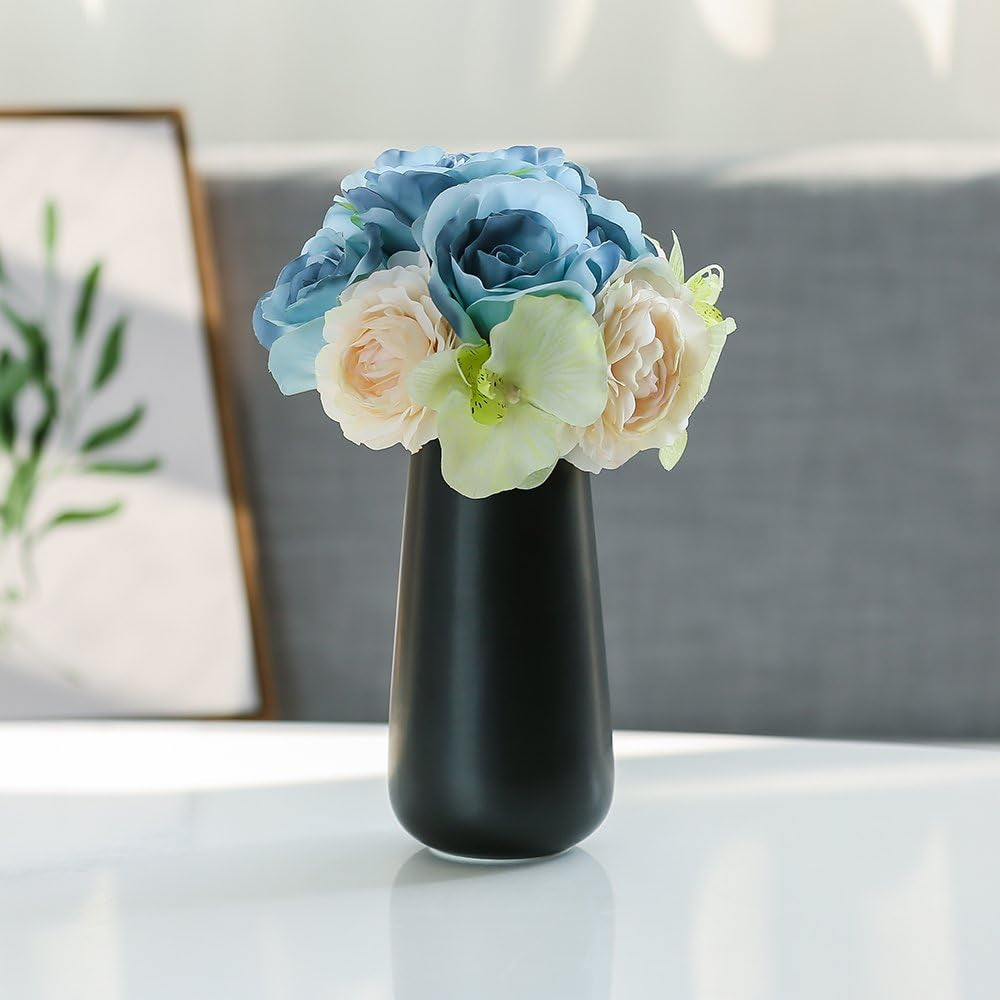 8 Inch Ceramic Flower Vase Matte Finishing, Minimalist Design for Home Décor, Bedroom, Living Room, Centerpieces, Office, Ebony Black, VS-XH-E-1