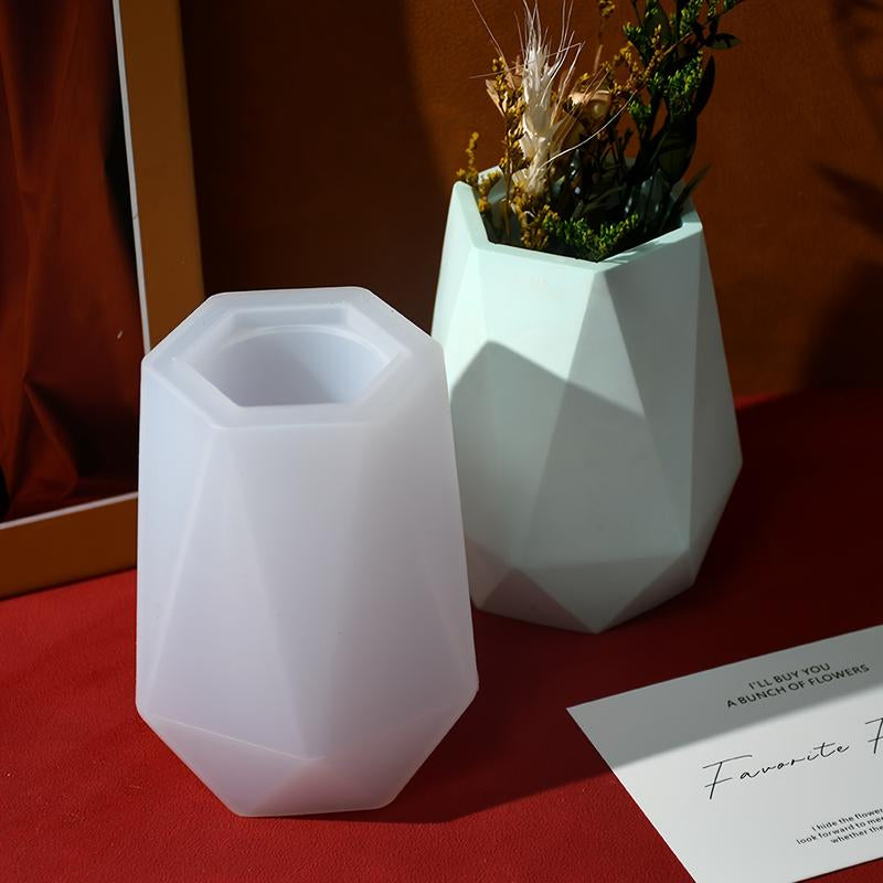 LEQU Diy6 Faceted Vase Silicone Mold Creative Shape Vase Storage Tray Pen Container Jewelry Box Beautiful Decoration